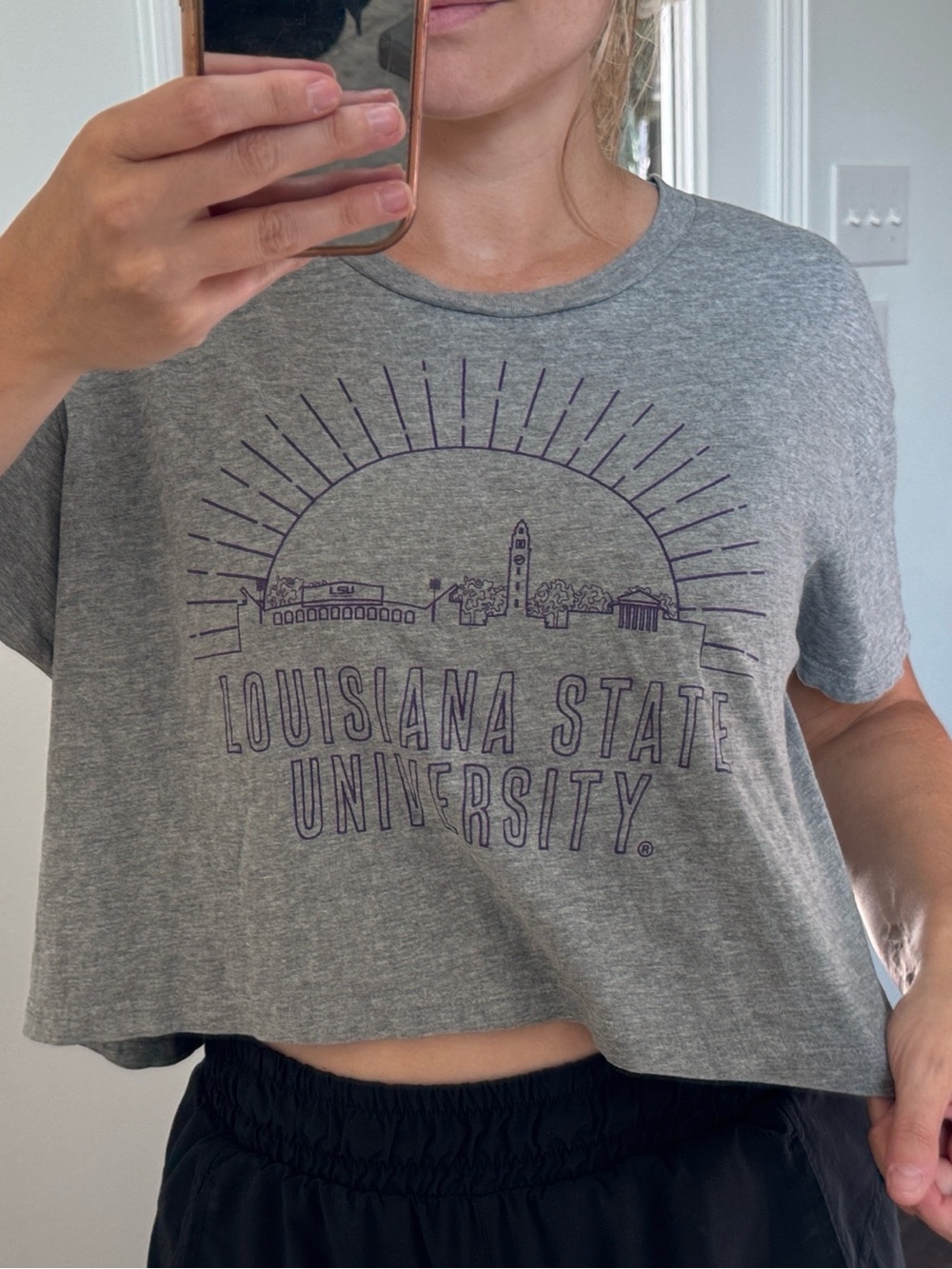 LSU Louisiana State University Grey Skyline T Shirt Crop T
